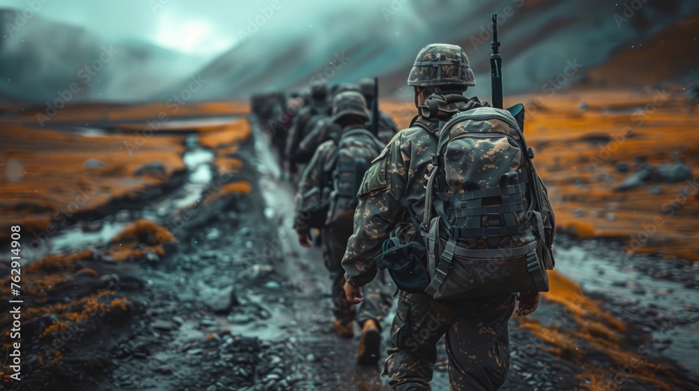 Naklejka premium Soldiers marching towards the unknown