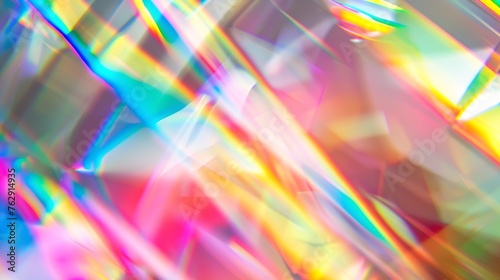Blurred rainbow light refraction texture overlay effect for photo and mockups Organic drop diagonal holographic flare on a white wall Shadows for natural light effects : Generative AI © Generative AI