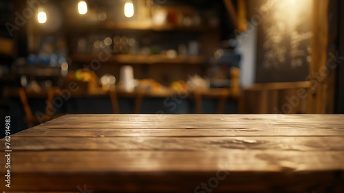 The empty wooden table top with blur background of cafe Exuberant image   Generative AI