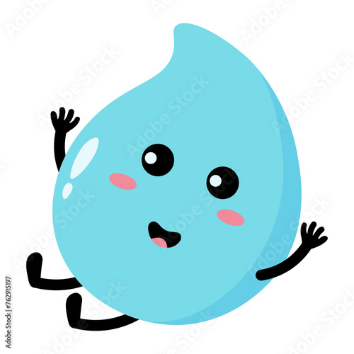 Cute Water Drop Character with Cartoon Design. Vector Illustration