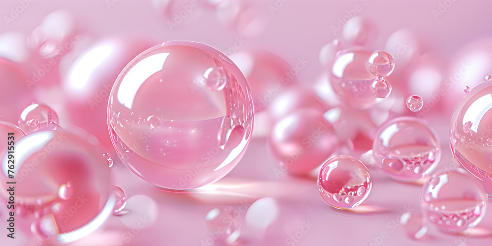 pink bubbles on a black background, Close up of pink tapioca bubbles with effect,