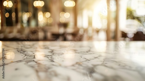 marble table top with blurred abstract hotel interior background : Generative AI