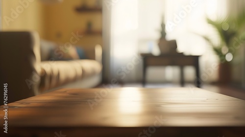 Table Top And Blur Living Room Of The Background   Generative AI