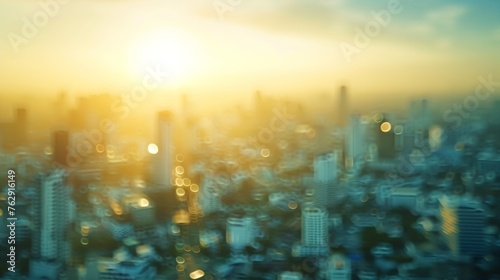 Background of cityscape concept Blur aerial view building big city on amazing golden warm light at sunrise Bangkok Thailand Asia : Generative AI