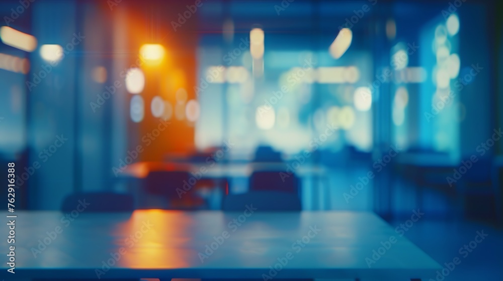 Blurred Office room interior with tables : Generative AI Blurred Office room interior with tables : Generative AI