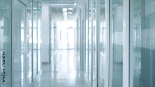 Empty corridor hallway of modern white office building room with glass entrance door business blur background corridor in a bright room empty space : Generative AI