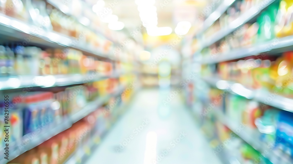 supermarket store aisle interior abstract blurred background : Generative AI