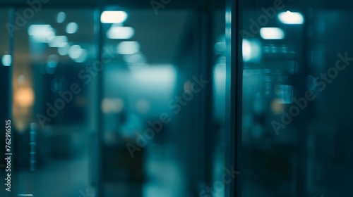 At night beautiful Abstract blurred office interior room blurry working space with defocused effect : Generative AI