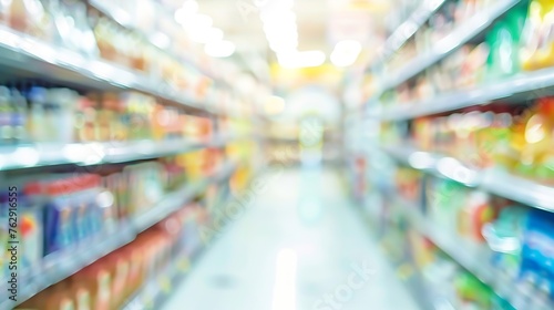 supermarket store aisle interior abstract blurred background : Generative AI photo