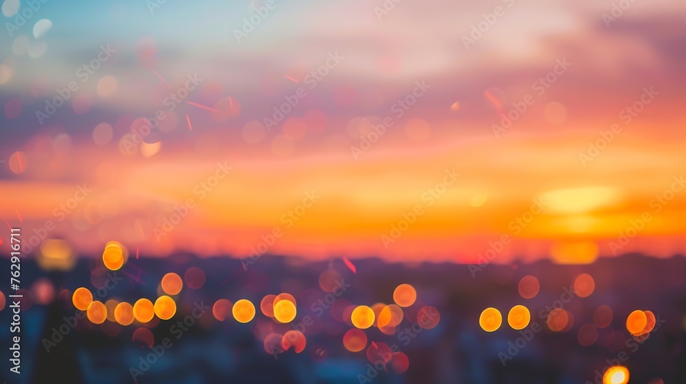 Beautiful sunset city bokeh Blurred background photo : Generative AI