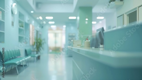 Medical blur background patient service counter hospital lobby cashier and pharmacy dispensary counter blurry interior inside waiting hall area   Generative AI