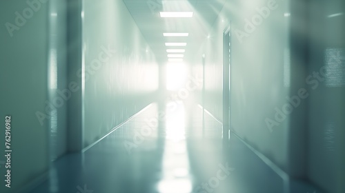 Bright empty defocused hospital corridor background with copy space : Generative AI