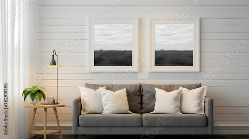 Mockup frame in farmhouse living room interior  3d render