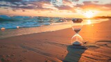 A bright sunset on a serene and sparsely populated tropical Paradise beach is the perfect place to relax. An hourglass on the device.