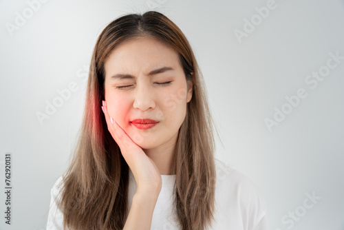 Tableau sur toile Asian woman feel toothache from gingivitis, female suffer tooth, decay problems, dental care
