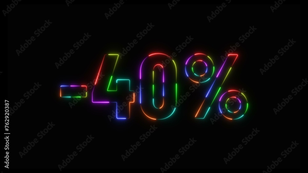 Abstract neon number 40% offer sale background illustration.