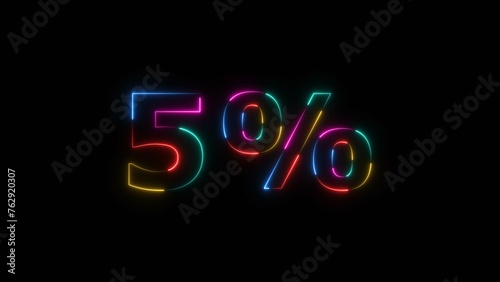 Abstract neon number 5% off big offer sale background illustration.
