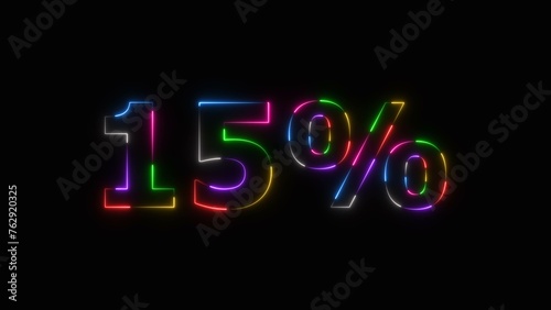 Abstract neon number 15% off big offer sale background illustration.