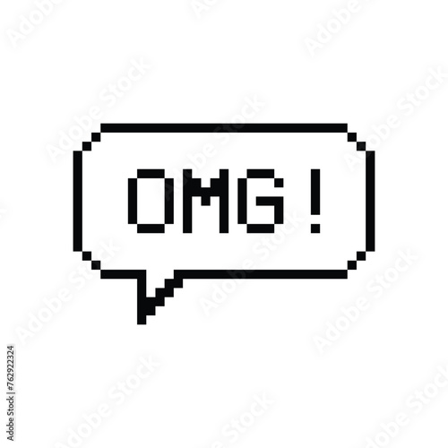 OMG pixel art lettering typography in speech bubble.