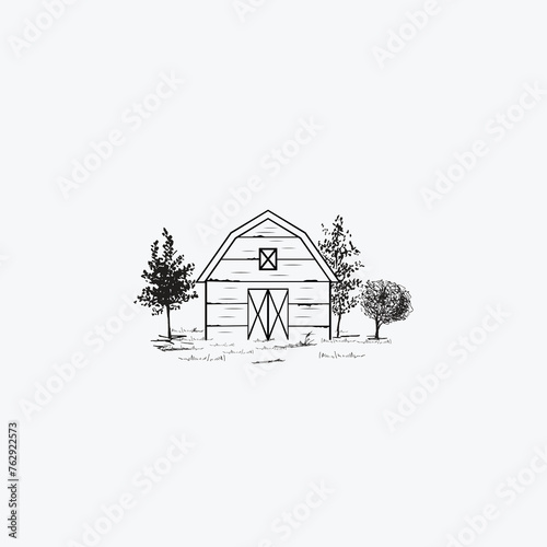 Floral Line huts with tree 