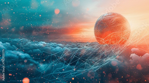 Explore the concept of the noosphere in your artwork, representing the interconnectedness of human consciousness and technology, minimalist