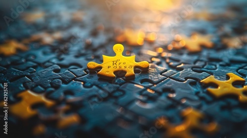 Jigsaw puzzle with one yellow piece stands out with a motivational phrase