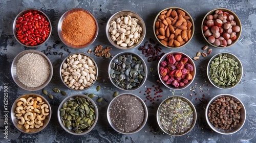 A diverse selection of superfoods seeds