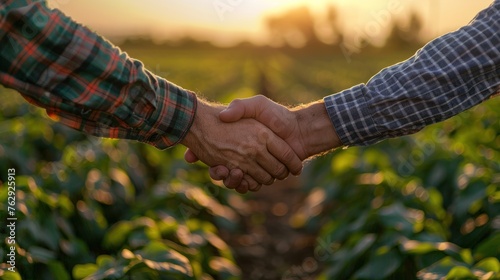 Trust and technology meet in a firm handshake between modern farmers