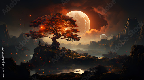 Abstract autumn nature background 4k wallpaper , with leaves on a branch, glowing sun and warm seasonal colors