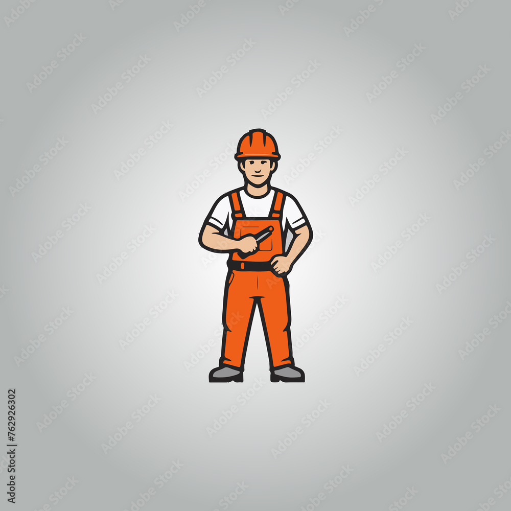 Logo construction worker flat illustration