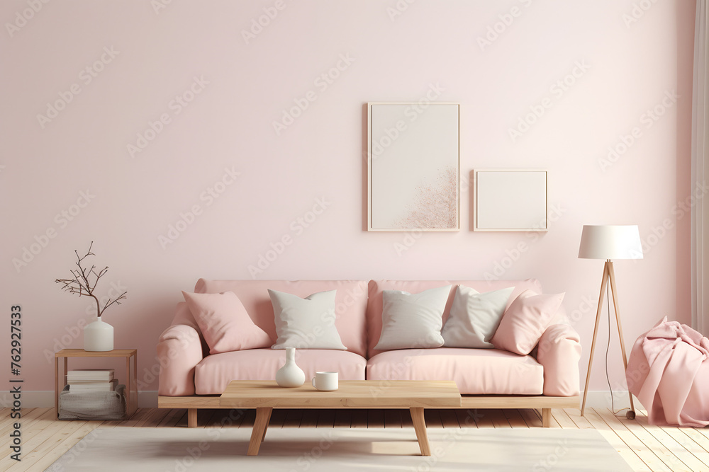 Cozy light home interior mock-up in pastel colors Cozy light home interior mock-up in pastel colors