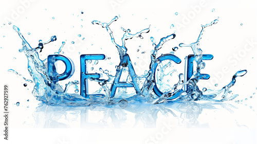 Word "PEACE" in blue water style on white background