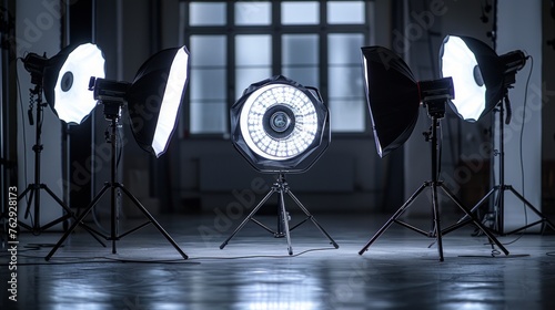 Softbox lights positioned for a fashion editorial photo session