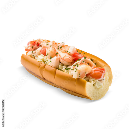 shrimp and lobster roll isolated on white