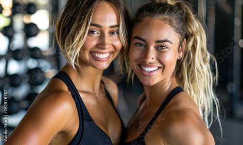 Portrait of smiling beautiful women exercising in fitness studio
