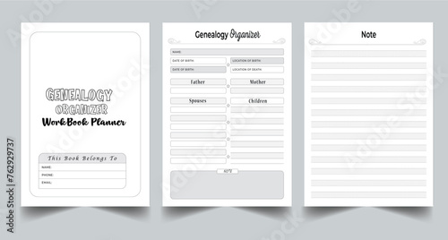 Genealogy Organizer Planner Design Template layout With Cover Page design