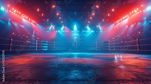 Anticipation fills the arena with an empty ring under the glow of bright stage lights © Lena