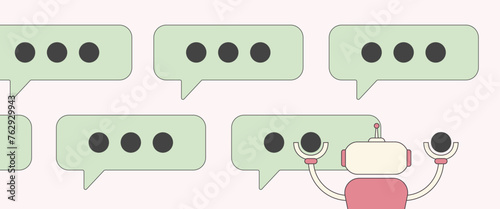 AI customer support. Virtual assistant, chatbot concept, automated service visuals, business AI support horizontal vector illustration. Ai robot for faster and better email and social media replies