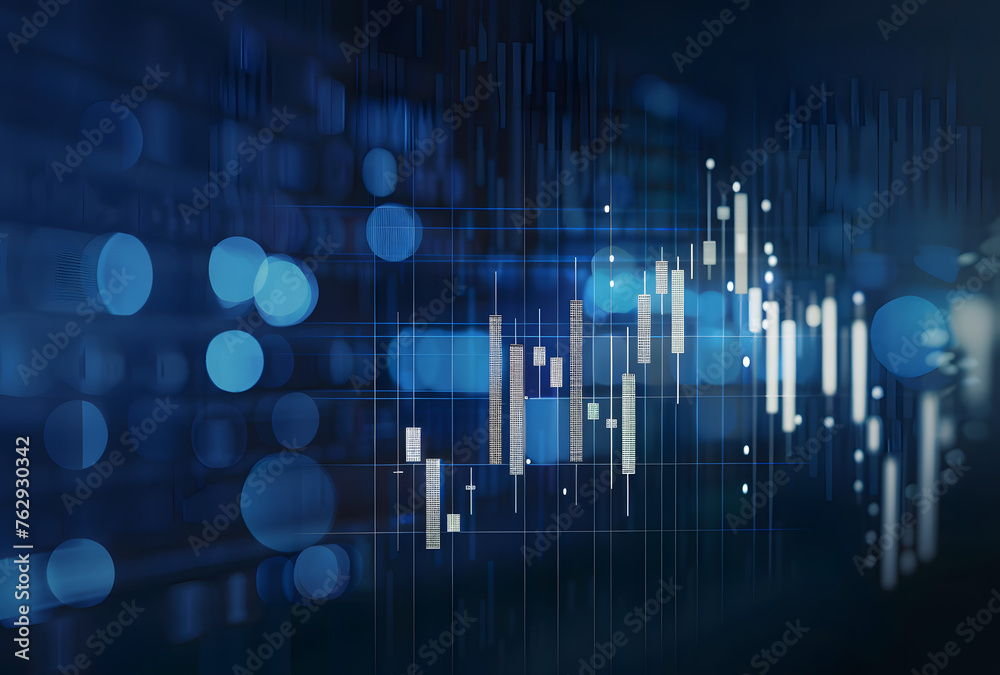 Stock Market Chart on Dark Blue Background: Candlestick Graph with Real-Time Data Display. Stock Market Chart on Dark Blue Background: Candlestick Graph with Real-Time Data Display.