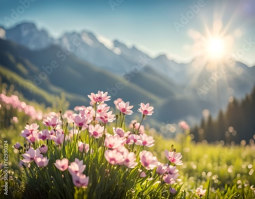 sunny spring morning over the mountains