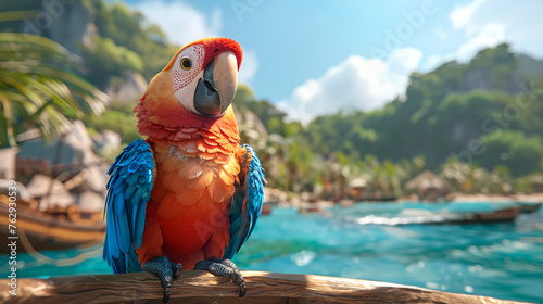 Animated pirate parrot and monkey exploring treasure on a tropical island fun and lively atmosphere