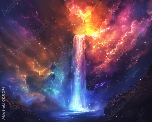 Colorful waterfall in space nature of galaxy