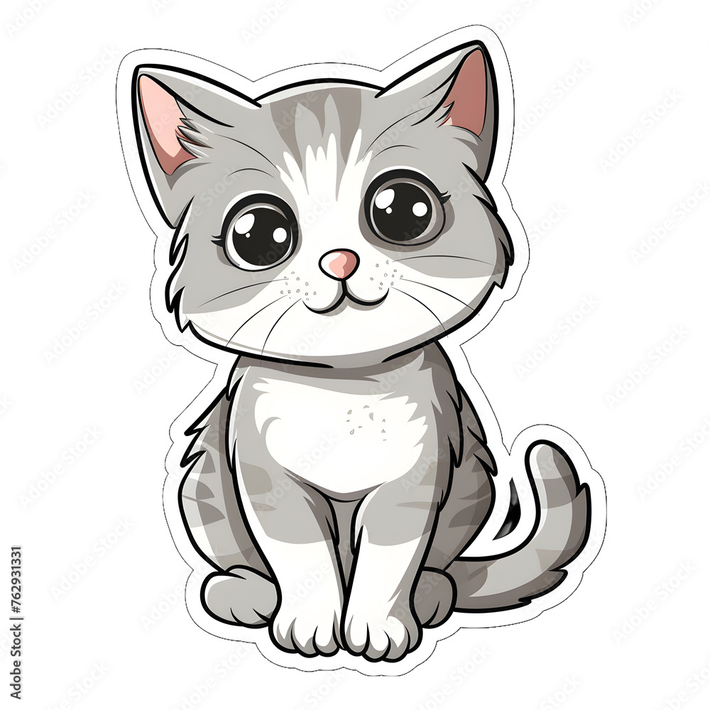 Fototapeta premium Cartoon cat sitting cute sticker | High Quality | Transparent PNG