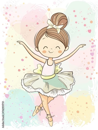 Cute cartoon ballerina girl in tutu dress with bun hairstyle. Isolated on white background. illustration for childrens book, greeting card, t-shirt print, or website decoration.