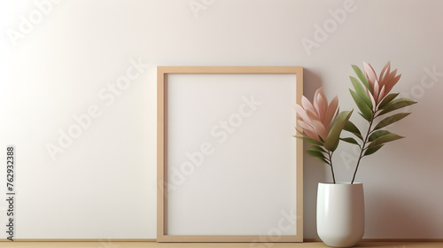 Mockup frame in simple minimal interior background, 3d render no text