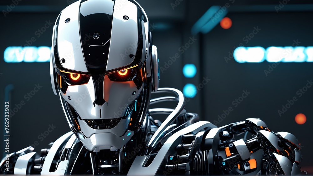 futuristic robot, ai robot thinking, robot android head, humanoid head, portrait cyborg, 8k futuristic robot, ai robot thinking, robot android head, humanoid head, portrait cyborg, 8k
