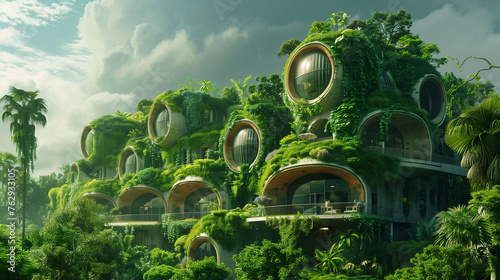 Title  Green Architecture Utopia  Eco-friendly building designs covered with lush vegetation 