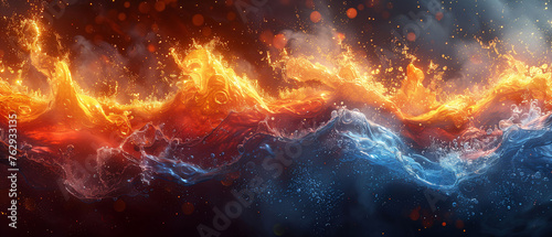 Title: Elemental Fusion: Dynamic interplay of fire and water in an abstract form 