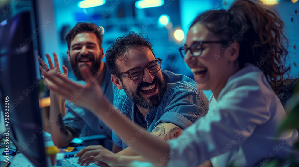 Obraz premium Successful Business Team Reacting to Positive Results.