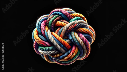 Wallpaper Mural rope isolated on black background, knot made of multicolored ropes on a black background Torontodigital.ca